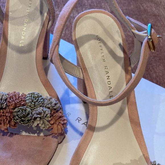 Loeffler Randall Pink Suede Floral-Appliqué Ankle-Strap Heels - Picture 2 of 5